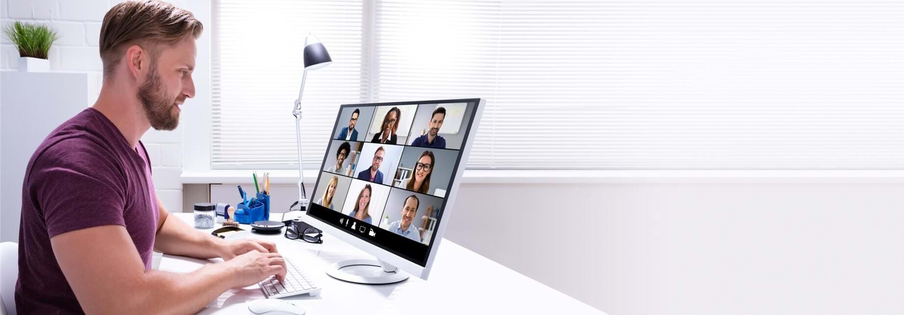 Man in a virtual meeting